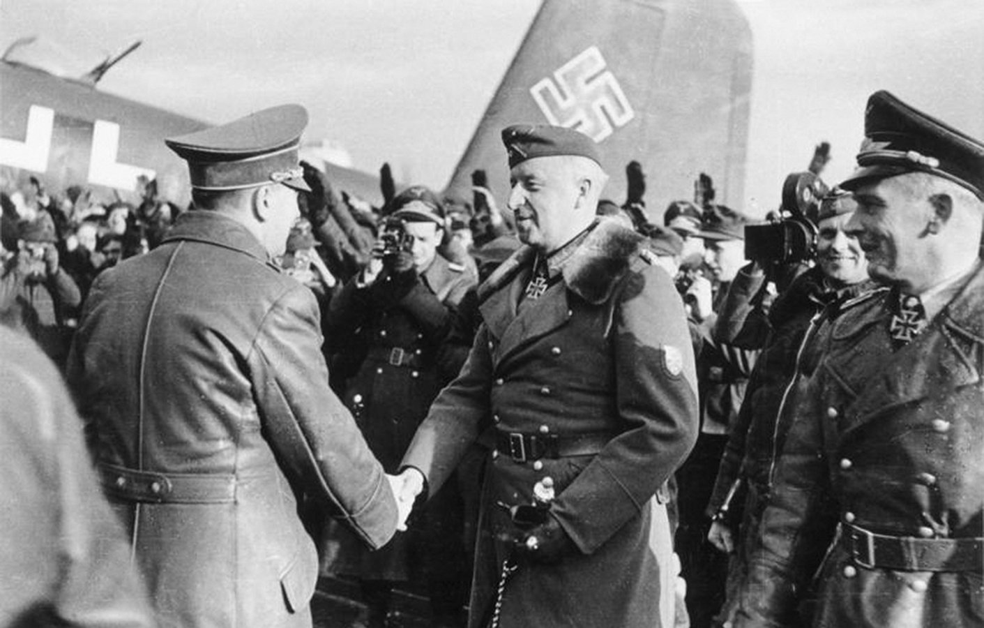 10 March 1943 Adolf Hitler shakes hands with General von Manstein in Saporoschje_s airfield, Ukraine_new-new