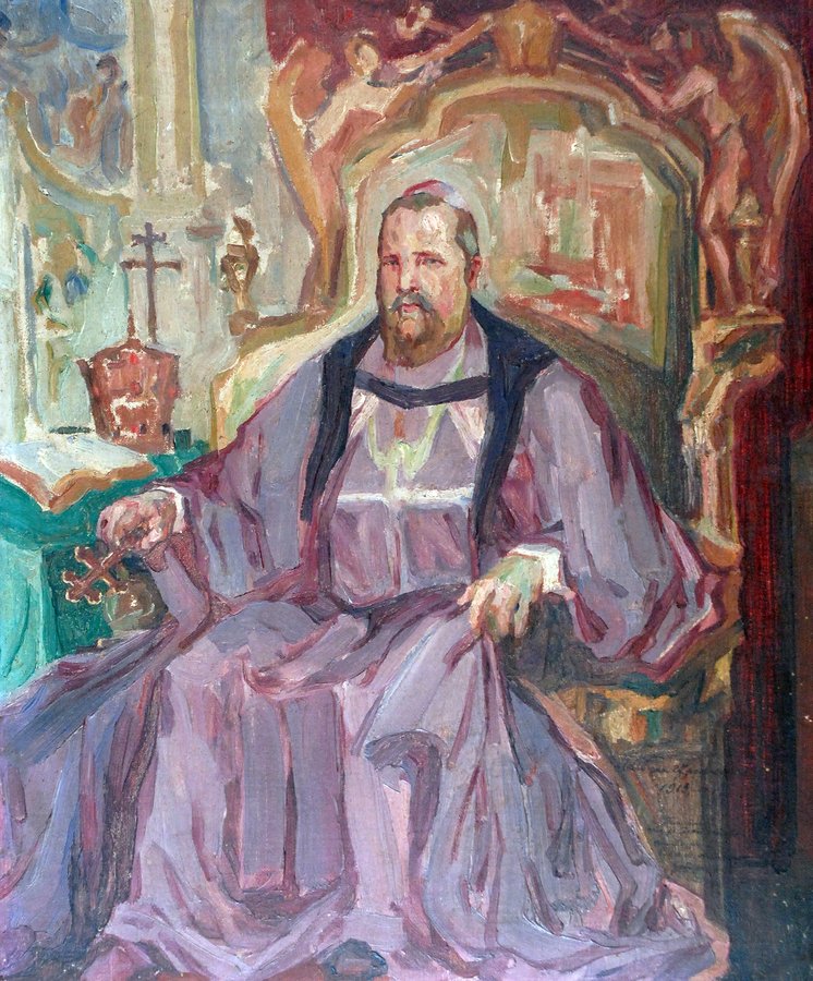2 Новаківський О. Портрет митрополита Андрея  (етюд). 1913 р. Картон, олія. Приватна збірка