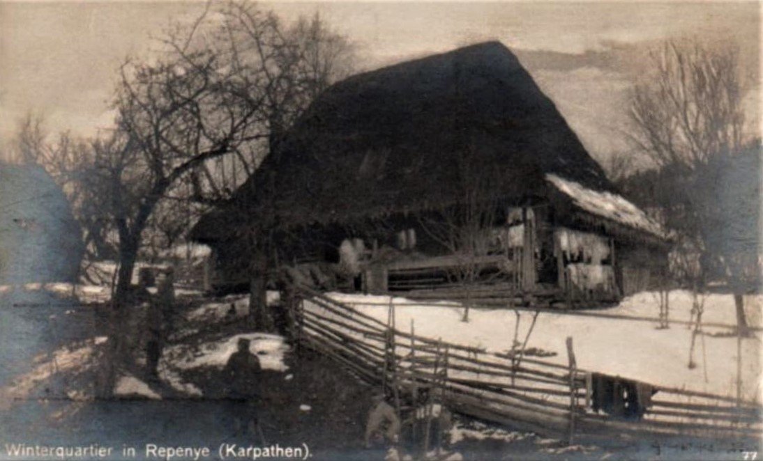 Хата у селі Репинне на Міжгірщині. Поштівка часів Першої світової війни