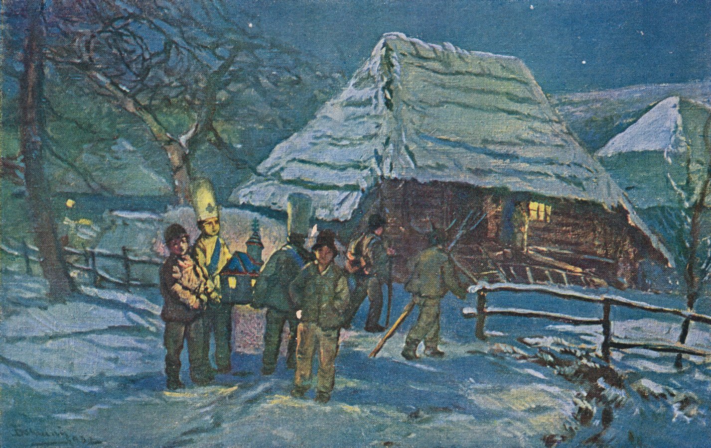 Колядники на закарпатській Верховині. Малюнок Йосипа Бокшая, 1930-ті роки. З архіву Михайла Марковича