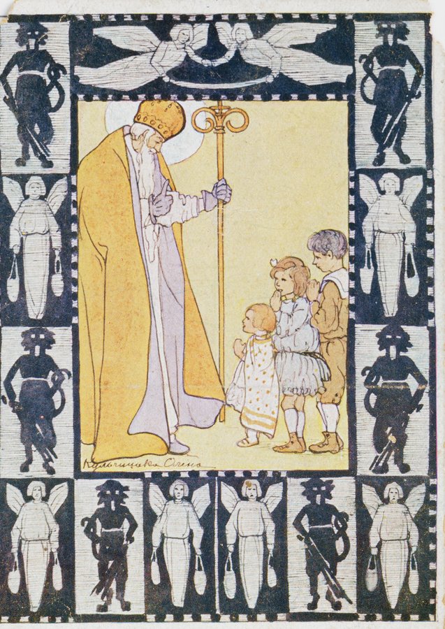 Листівка Олени Кульчицької _Святий Миколай і Крампус_, 1916