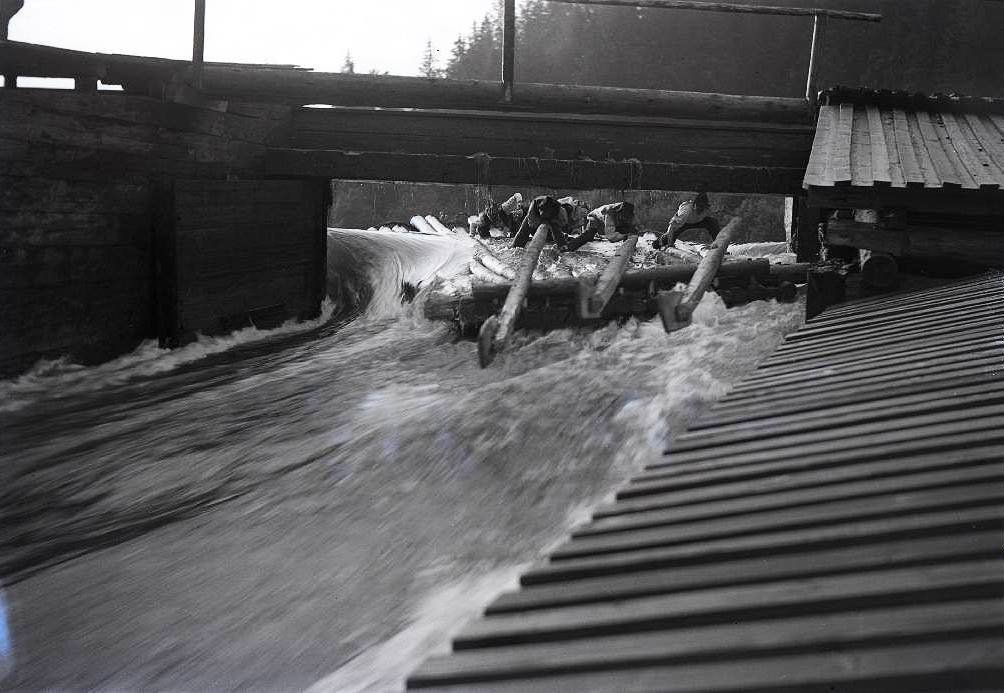 Проходження плотів з бокорашами під мостом на річці Теребля, 1939 рік. Foto Vadas Ernö