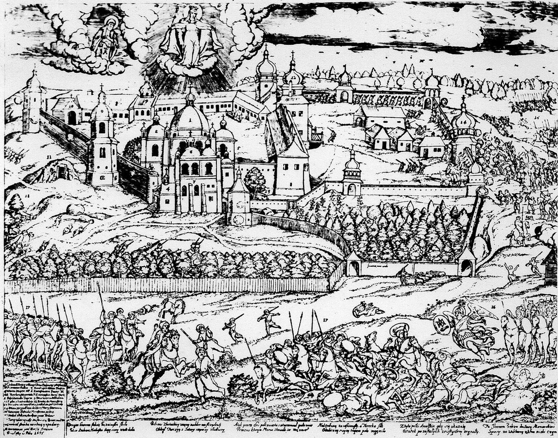 Зубрицький. Облога турками Почаївського монастиря. Гравюра 1704 ліпше