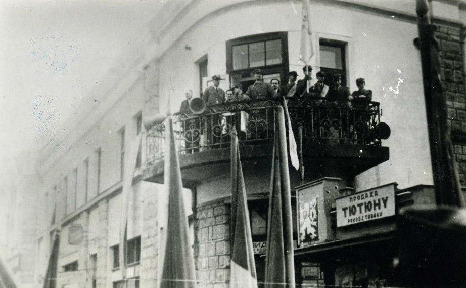 _Курманович та керівництво Карпатської Січі виступають перед народом в День Злуки. Хуст, 22 січня 1939 р.